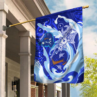 Chuuk Micronesian Roots Garden Flag Polynesian Tribal Pattern Hibiscus Flower And Stingray Art TS04 House Flag Blue White - Polynesian Pride