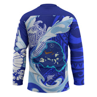 Chuuk Micronesian Roots Hockey Jersey Polynesian Tribal Pattern Hibiscus Flower And Stingray Art