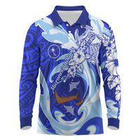 Chuuk Micronesian Roots Long Sleeve Polo Shirt Polynesian Tribal Pattern Hibiscus Flower And Stingray Art