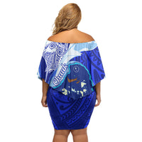 Chuuk Micronesian Roots Off Shoulder Short Dress Polynesian Tribal Pattern Hibiscus Flower And Stingray Art