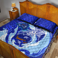 Chuuk Micronesian Roots Quilt Bed Set Polynesian Tribal Pattern Hibiscus Flower And Stingray Art