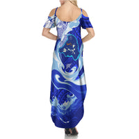 Chuuk Micronesian Roots Summer Maxi Dress Polynesian Tribal Pattern Hibiscus Flower And Stingray Art