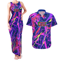 Chuuk Tropical Sunset Coordinates Couples Matching Tank Maxi Dress and Hawaiian Shirt Neon Graffiti Polynesian Tribal