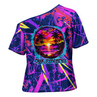Chuuk Tropical Sunset Coordinates Cross Shoulder Shirt Neon Graffiti Polynesian Tribal
