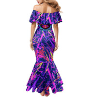 Chuuk Tropical Sunset Coordinates Family Matching Mermaid Dress and Hawaiian Shirt Neon Graffiti Polynesian Tribal