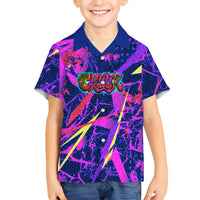 Chuuk Tropical Sunset Coordinates Family Matching Puletasi and Hawaiian Shirt Neon Graffiti Polynesian Tribal