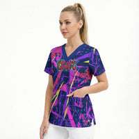 Chuuk Tropical Sunset Coordinates Scrub Top Neon Graffiti Polynesian Tribal