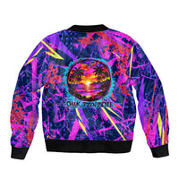 Chuuk Tropical Sunset Coordinates Sleeve Zip Bomber Jacket Neon Graffiti Polynesian Tribal