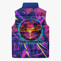 Chuuk Tropical Sunset Coordinates Sleeveless Puffer Jacket Neon Graffiti Polynesian Tribal