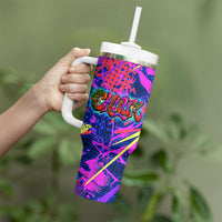 Chuuk Tropical Sunset Coordinates Tumbler With Handle Neon Graffiti Polynesian Tribal