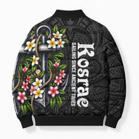 Kosrae Nautical Heritage Bomber Puffer Jacket Polynesian Tribal Anchor With Plumeria Tropical Art