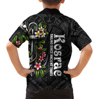 Kosrae Nautical Heritage Family Matching Summer Maxi Dress and Hawaiian Shirt Polynesian Tribal Anchor With Plumeria Tropical Art
