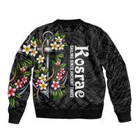 Kosrae Nautical Heritage Sleeve Zip Bomber Jacket Polynesian Tribal Anchor With Plumeria Tropical Art