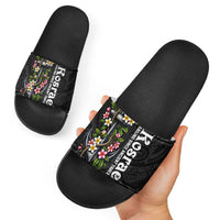 Kosrae Nautical Heritage Slide Sandals Polynesian Tribal Anchor With Plumeria Tropical Art