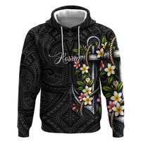 Kosrae Nautical Heritage Zip Hoodie Polynesian Tribal Anchor With Plumeria Tropical Art