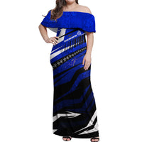 Kosrae Deep Sea Scuba Diving Off Shoulder Maxi Dress Blue Hole Beneath The Surface Coral Reef Graphic Art