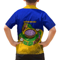 Kosrae Fafa Culinary Heritage Family Matching Off The Shoulder Long Sleeve Dress and Hawaiian Shirt Kosraean Gold Taro Tradition Illustration With Coconut Leaves