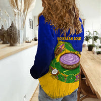 Kosrae Fafa Culinary Heritage Women Casual Shirt Kosraean Gold Taro Tradition Illustration With Coconut Leaves