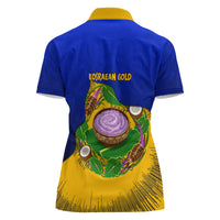 Kosrae Fafa Culinary Heritage Women Polo Shirt Kosraean Gold Taro Tradition Illustration With Coconut Leaves