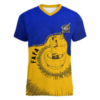 Kosrae Fafa Culinary Heritage Women V-Neck T-Shirt Kosraean Gold Taro Tradition Illustration With Coconut Leaves