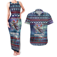 Tonga Christmas Couples Matching Tank Maxi Dress and Hawaiian Shirt with Singing Whale Ocean Scene National Coat of Arms TS04 Multicolor - Polynesian Pride