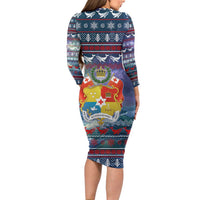 Tonga Christmas Family Matching Long Sleeve Bodycon Dress and Hawaiian Shirt with Singing Whale Ocean Scene National Coat of Arms TS04 - Polynesian Pride