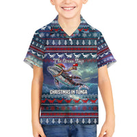 Tonga Christmas Family Matching Off The Shoulder Long Sleeve Dress and Hawaiian Shirt with Singing Whale Ocean Scene National Coat of Arms TS04 Son's Shirt Multicolor - Polynesian Pride