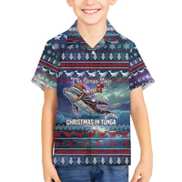 Tonga Christmas Family Matching Off Shoulder Short Dress and Hawaiian Shirt with Singing Whale Ocean Scene National Coat of Arms TS04 Son's Shirt Multicolor - Polynesian Pride