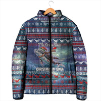 Tonga Christmas Padded Jacket with Singing Whale Ocean Scene National Coat of Arms TS04 - Polynesian Pride