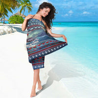 Tonga Christmas Sarong with Singing Whale Ocean Scene National Coat of Arms - Polynesian Pride