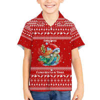 Tonga Christmas Family Matching Long Sleeve Bodycon Dress and Hawaiian Shirt with Sea Turtle Coral Reef Design Snowflake Pattern and National Emblem TS04 Son's Shirt Red White - Polynesian Pride