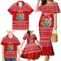 Tonga Christmas Family Matching Mermaid Dress and Hawaiian Shirt with Sea Turtle Coral Reef Design Snowflake Pattern and National Emblem TS04 - Polynesian Pride