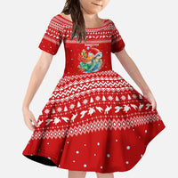 Tonga Christmas Family Matching Summer Maxi Dress and Hawaiian Shirt with Sea Turtle Coral Reef Design Snowflake Pattern and National Emblem TS04 Daughter's Dress Red White - Polynesian Pride