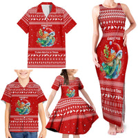 Tonga Christmas Family Matching Tank Maxi Dress and Hawaiian Shirt with Sea Turtle Coral Reef Design Snowflake Pattern and National Emblem TS04 - Polynesian Pride