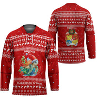 Tonga Christmas Hockey Jersey with Sea Turtle Coral Reef Design Snowflake Pattern and National Emblem - Polynesian Pride