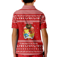 Tonga Christmas Kid Polo Shirt with Sea Turtle Coral Reef Design Snowflake Pattern and National Emblem TS04 - Polynesian Pride