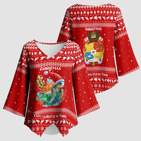 Tonga Christmas Kimono Sleeve Blouse with Sea Turtle Coral Reef Design Snowflake Pattern and National Emblem - Polynesian Pride