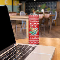 Tonga Christmas Skinny Tumbler with Sea Turtle Coral Reef Design Snowflake Pattern and National Emblem - Polynesian Pride