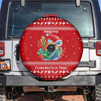 Tonga Christmas Spare Tire Cover with Sea Turtle Coral Reef Design Snowflake Pattern and National Emblem TS04 Red White - Polynesian Pride
