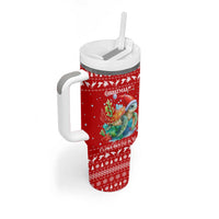 Tonga Christmas Tumbler With Handle with Sea Turtle Coral Reef Design Snowflake Pattern and National Emblem - Polynesian Pride