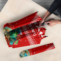 Tonga Christmas Umbrella with Sea Turtle Coral Reef Design Snowflake Pattern and National Emblem - Polynesian Pride