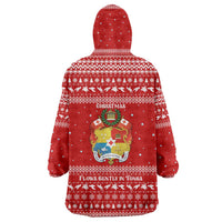 Tonga Christmas Wearable Blanket Hoodie with Sea Turtle Coral Reef Design Snowflake Pattern and National Emblem TS04 - Polynesian Pride