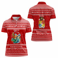 Tonga Christmas Women Polo Shirt with Sea Turtle Coral Reef Design Snowflake Pattern and National Emblem - Polynesian Pride