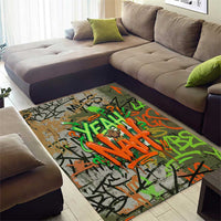 Yeah Nah Graffiti Skull New Zealand Slang Area Rug Kiwi Grunge Brick Wall and Bold Urban Street Art
