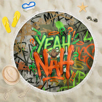 Yeah Nah Graffiti Skull New Zealand Slang Beach Blanket Kiwi Grunge Brick Wall and Bold Urban Street Art