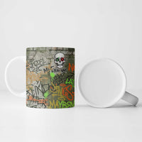 Yeah Nah Graffiti Skull New Zealand Slang Ceramic Mug Kiwi Grunge Brick Wall and Bold Urban Street Art