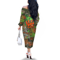 Yeah Nah Graffiti Skull New Zealand Slang Family Matching Off The Shoulder Long Sleeve Dress and Hawaiian Shirt Kiwi Grunge Brick Wall and Bold Urban Street Art TS04 - Polynesian Pride