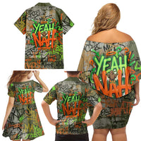 Yeah Nah Graffiti Skull New Zealand Slang Family Matching Off Shoulder Short Dress and Hawaiian Shirt Kiwi Grunge Brick Wall and Bold Urban Street Art TS04 - Polynesian Pride