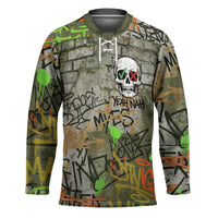 Yeah Nah Graffiti Skull New Zealand Slang Hockey Jersey Kiwi Grunge Brick Wall and Bold Urban Street Art TS04 Unisex Multicolor - Polynesian Pride