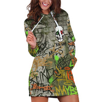 Yeah Nah Graffiti Skull New Zealand Slang Hoodie Dress Kiwi Grunge Brick Wall and Bold Urban Street Art TS04 Multicolor - Polynesian Pride